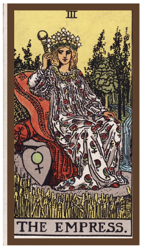 The Empress tarot card supporting self-growth, creativity and care.