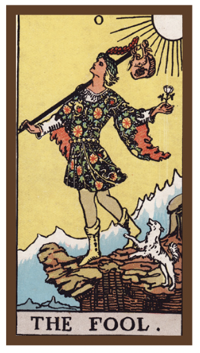 The Fool tarot card representing beginnings, curiosity and self-development