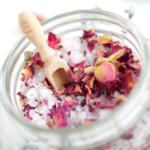 bath salts with flower petal